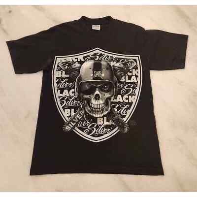Pro5 Men's Black Cotton Crew Neck Silver Black Nation Raiders Graphic T-Shirt L