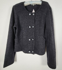 CAbi My Fair Jacket Women's Military Blazer Double Button Wool Gray Large NEW