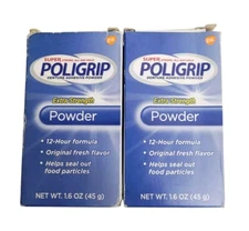 2 Pack Super Poligrip Extra Strength 12h Denture Adhesive Powder 1.6 Oz/ea  5/27