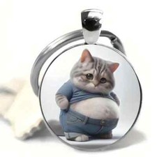 Cute Round Belly Cat Keychain Key Ring Purse Handbag Car Charm Backpack Bag Gift