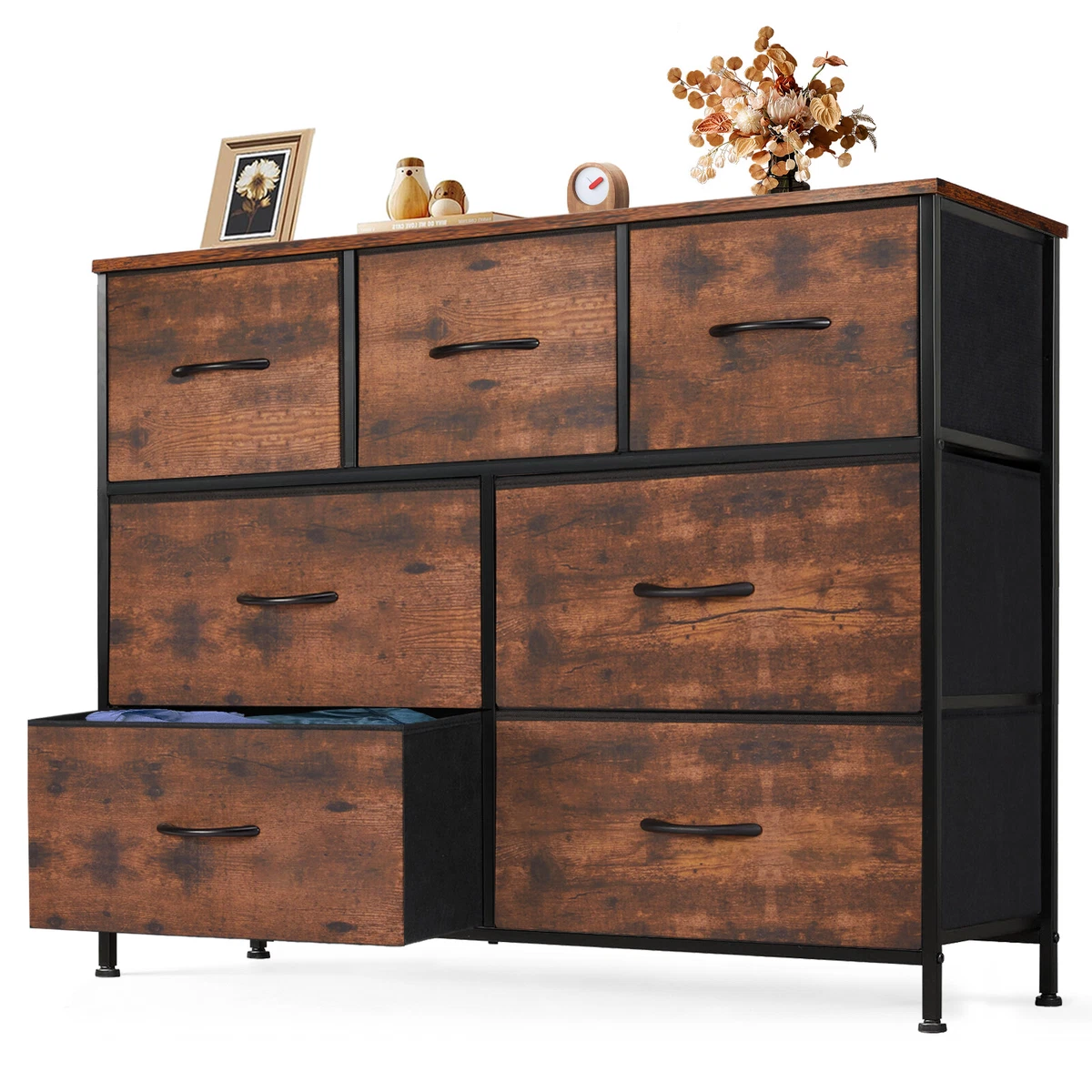 brown plastic dresser (2 pack) Sterilite 3 Drawer Wide Weave Tower, Plastic Dcor Drawers with Pull Handles, Brown
