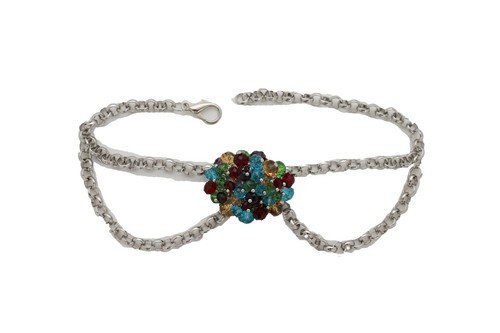 Women Silver Metal Boot Chain Bracelet Shoe Multicolor Beads Charm Disco 80's - Picture 3 of 12