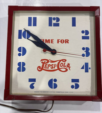 Vintage 1940's Two Dot Logo Pepsi Cola Square Metal Wall Clock - Working