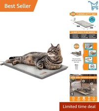 Heated Cat Bed Mat Polyester Waterproof Indoor Pets 12.5x25in Gray
