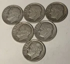 LOT OF 6 ROOSEVELT 90% SILVER DIMES Well Circulated coins sold for melt value