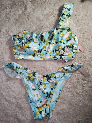 Victoria's Secret Bikini Set Large Lemon Blossom Flutter Once Shoulder 