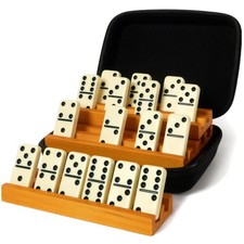Luxury Domino Set with 4 Racks  Travel Case - Classic Double 6 for All Ages