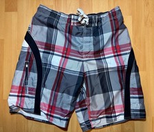 Op Board Shorts Mens Medium 32 34 Grey Plaid Swim Trunks Quick Dry Surf Beach