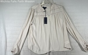 Rachel Rachel Roy Women's White Lace Trim Long Sleeve Button Neck Blouse NWT L
