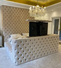 Temper Chesterfield TV Bed Frame in Plush Velvet 4ft,4ft6,5ft,6ft UK Sizes Color