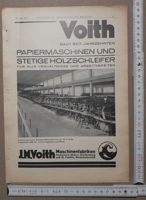 Alte originale Werbeanzeige Maschinenfabriken J.M. Voith  vor 1945
