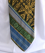 Vtg Beau Brummell Thick Retro Green Blue  White Men's Neck Tie 58"L Aztec