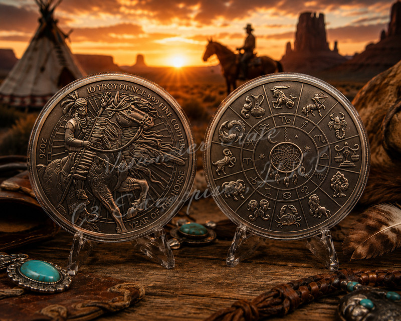 2026 Year of the War Horse 10oz Large Diameter Copper .999 Antiqued