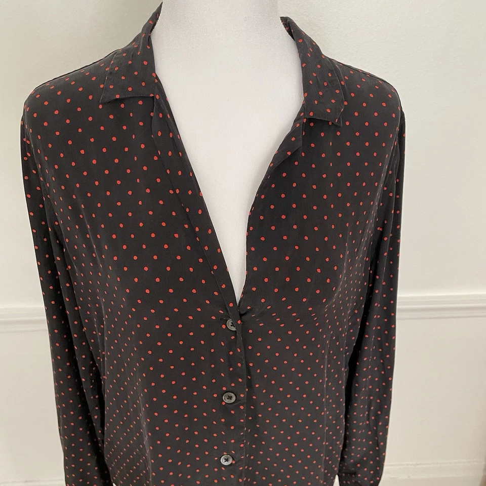 Kate Moss Equipment Womens Black Red Dots Collared Button Up Shirt Dress Sz S - Image 3 of 4