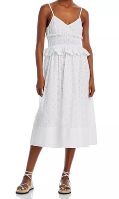 NWT Cinq a Sept Midi Debbie White Eyelet Dress Sz  4 Sleeveless Coquette Wedding