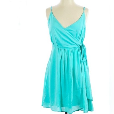 Francesca s buttons aqua chiffon faux wrap dress size small