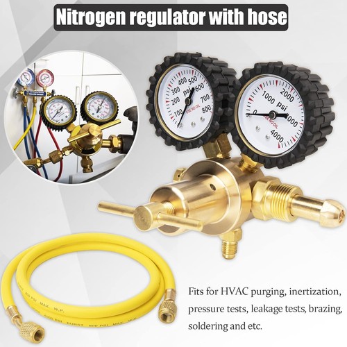 Nitrogen Regulator HVAC Brass 60-Inch Hose 0-800PSI Inlet 0-4000PSI Use - Picture 4 of 9