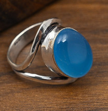 Blue Chalcedony Gemstone Handmade 925 Sterling Silver Ring Jewelry Gift For Her