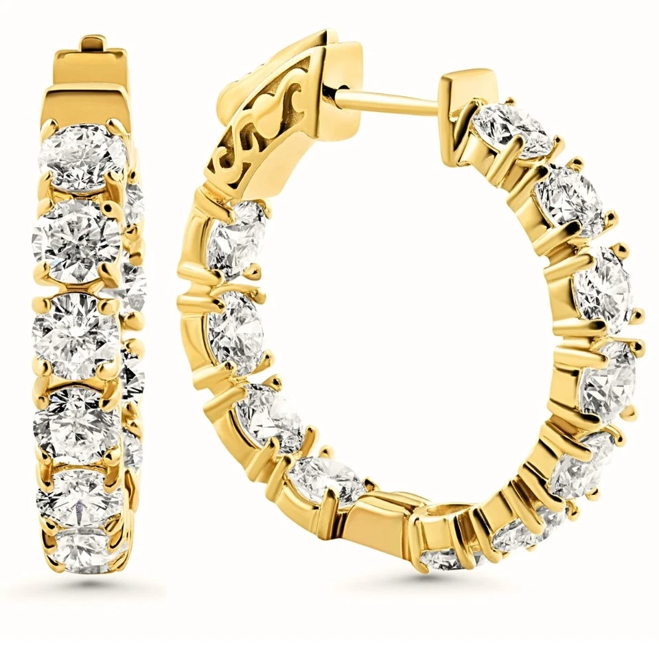 Aros exteriores interiores diamantes enormes de 4,40 quilates TW de oro amarillo de 14 k cultivados en laboratorio