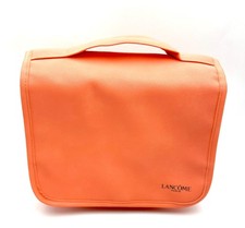 New Lancome Folding Travel Cosmetic Makeup Zipper Bag with Handle  Orange