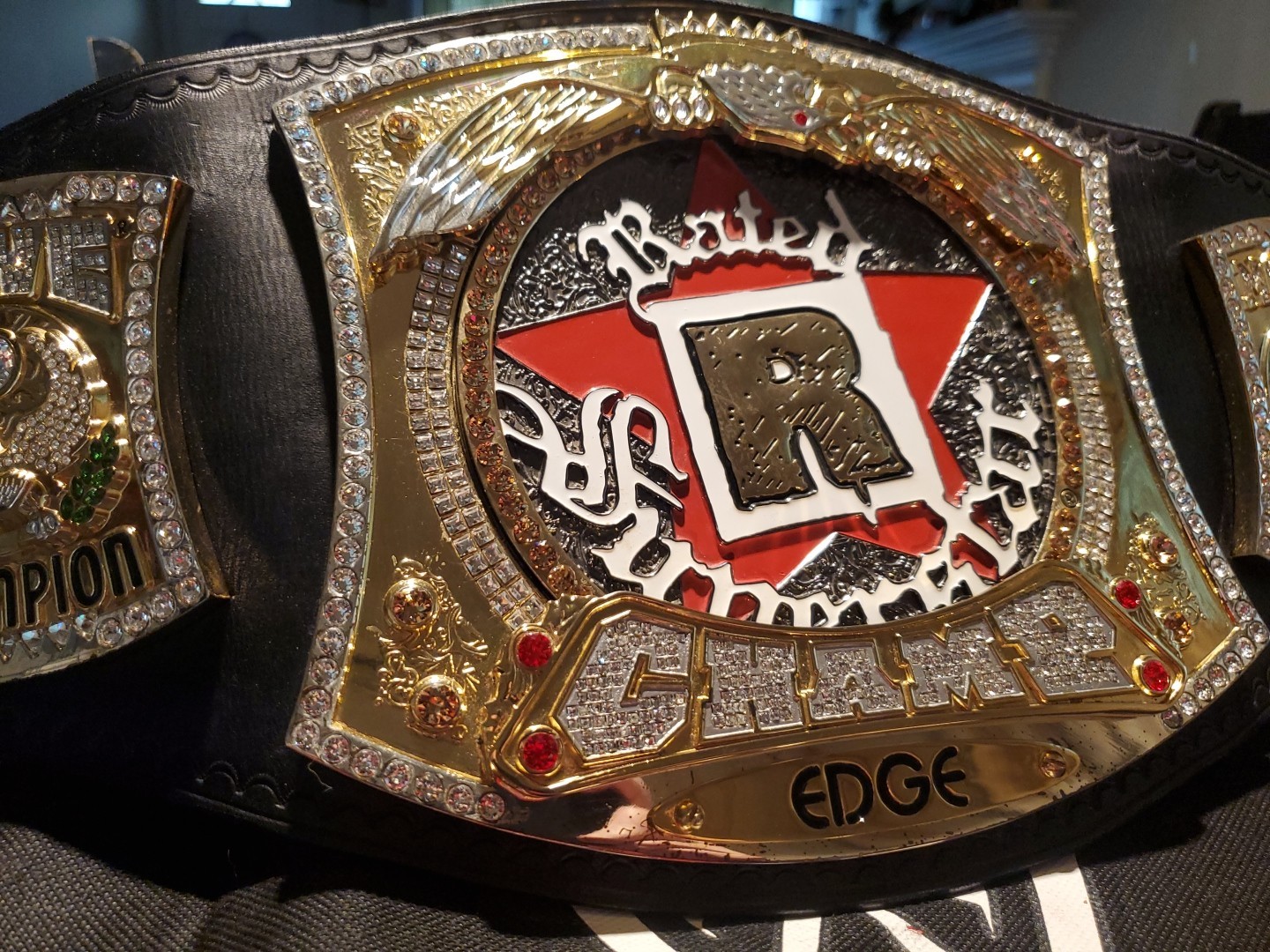 WWE REPLICA SPINNER TITLE BELT RATED R FULLY RESTONED AND RELEATHERED