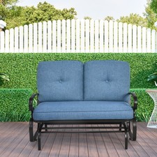 Image of 2 Seater Outdoor Glider Bench Swing Glider Chair Loveseat W/ Cushions Navy