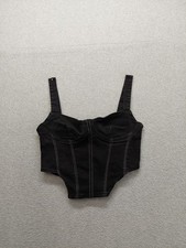 Zara Women Top M Black Corset Sweetheart Neck Zipper Wide Strap Streetwear Denim