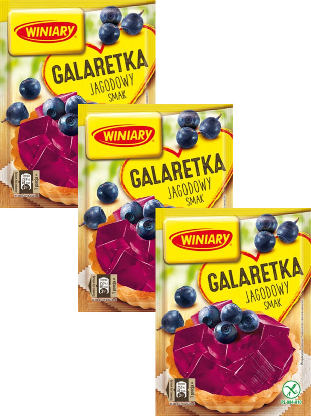 WINIARY Быстрорастворимое желе со вкусом ЧЕРНИКИ в упаковке из 3 штук Сделано в Польше