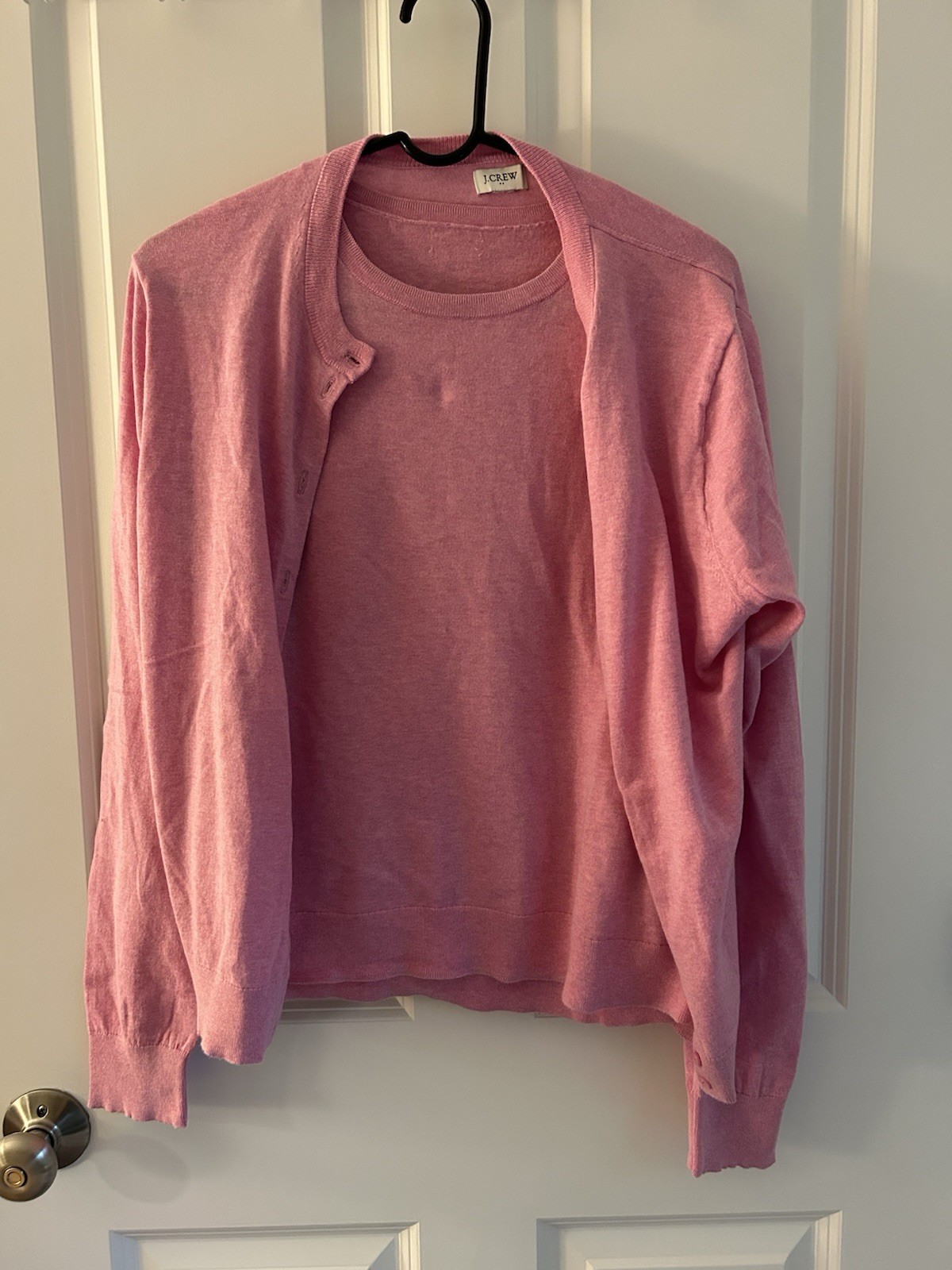 J.CREW Pink Knit Cardigan & Tank Top Set Crew Neck Button Accent Women M