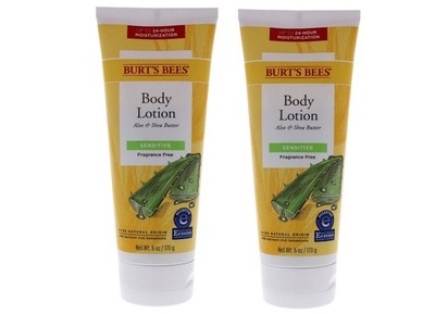 2 Pack Burt's Bees Aloe & Shea Butter Body Lotion Sensitive 24HR Hydrate 6oz Ea.