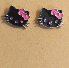 Sanrio Hello Kitty Character Stud Earrings Black Silver Pink