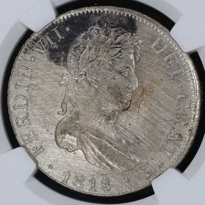 1818 Bolivia PTS PJ Ferdinand VII Silver 8 Reales Potosi - NGC AU