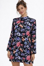 Rebecca Minkoff Floral Mini Dress Size Black Multicolor Long Sleeve Shift Modern