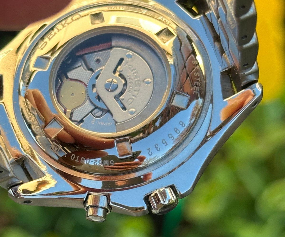 Beautiful Seiko Kinetic 5M62-0BT0 100M Silver 42mm - Needs