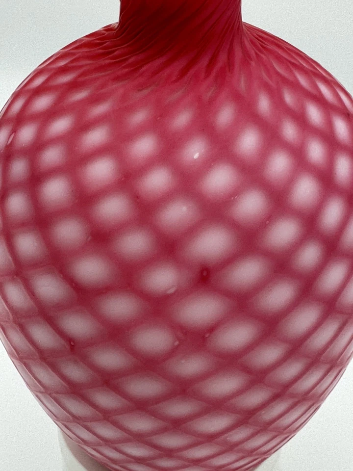 ANTIKE SCHÖNE KUNST GLAS VASE ROSA GEOMETRISCH WEISS MILCHGLAS INNENAUSSTATTUNG - Bild 2 von 4