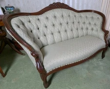 Antique Victorian Carved Mahogany Tufted Sofa - Settee, Late 19th Century