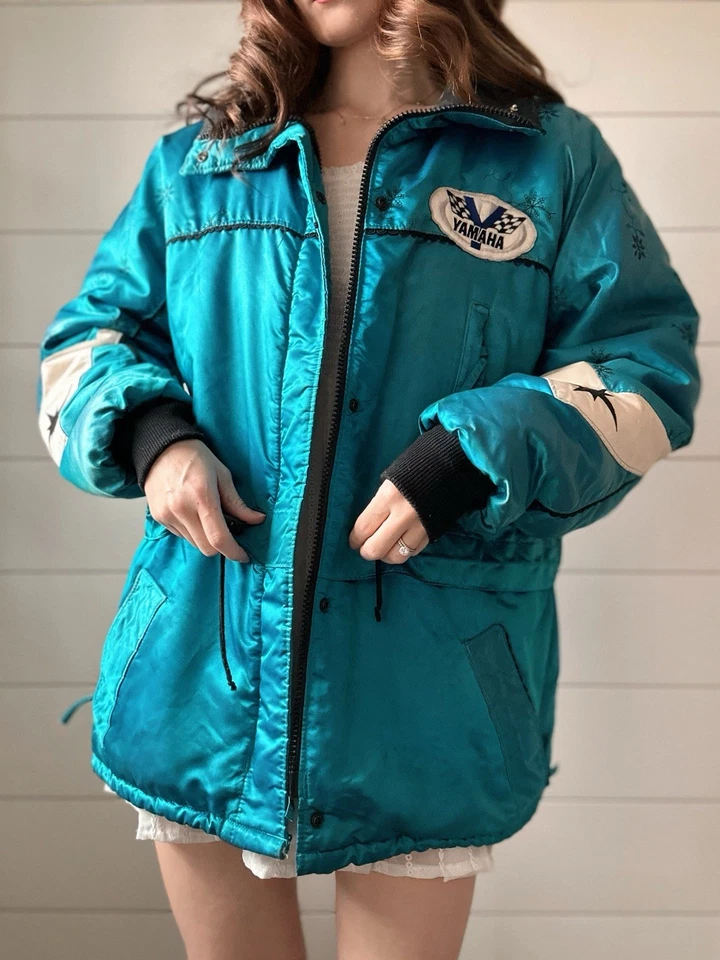 Chaqueta Polaris Vintage Años 80 Moto de Nieve Invierno Abrigo Mujer Verde Azulado Bordado Foto 2 de 4