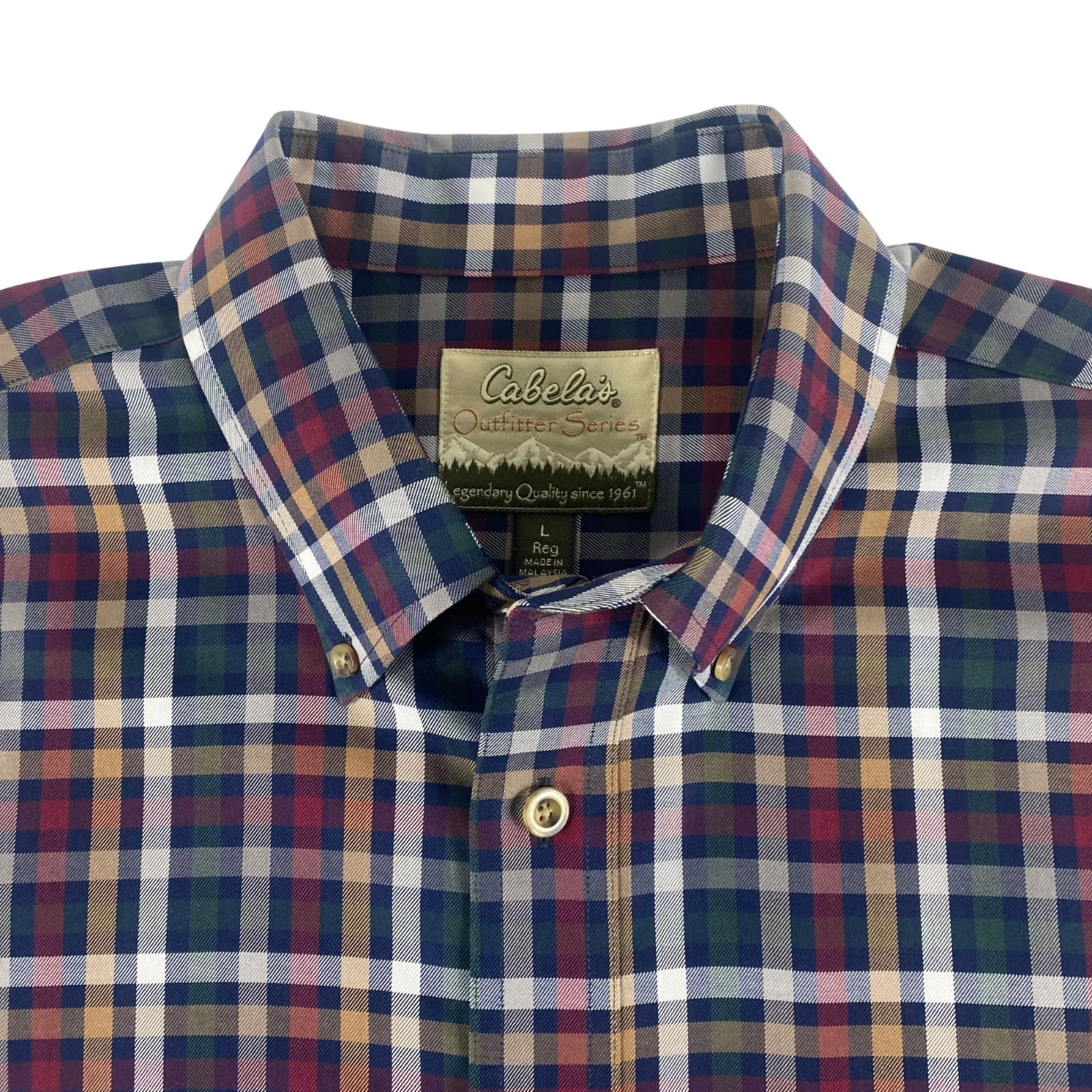 Cabela’s Plaid Button Down Shirt Mens L Cotton Outdoor Casual Multicolor