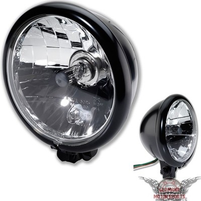 5 3/4 Zoll H4 Motorrad Haupt Scheinwerfer Bates Style schwarz mit Halterung 12V