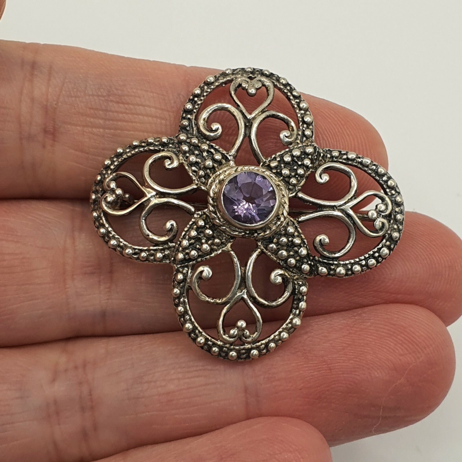 Photo 3 of 925 Sterling Silver Amethyst CZ Brooch BR20