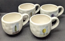 4 POTTERY BARN Tea Gardens Mugs By RAE DUNN Inspire Believe Grow Create 3" x 4"