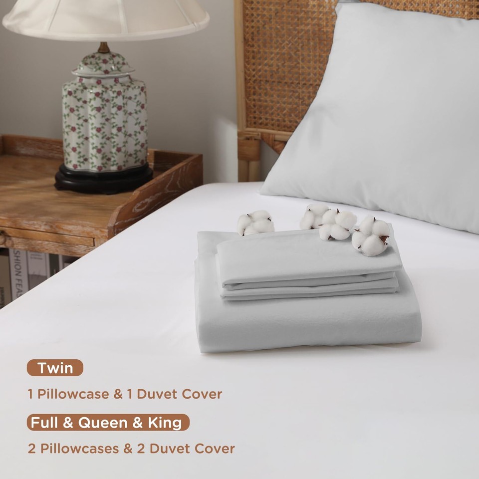 BedTreat Light Blue Duvet Cover Set King Size100 Washed Cotton Linen