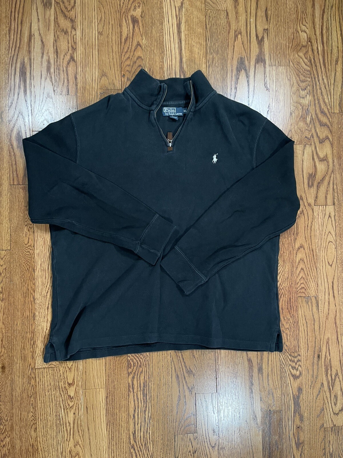 Felpa Polo Ralph Lauren da uomo nera in pile taglia XL 1 4 cerniera logo pony vintage