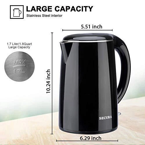 Chaleira elétrica de parede dupla de aço inoxidável Secura SWK-1701DB A original - Imagem 4 de 4