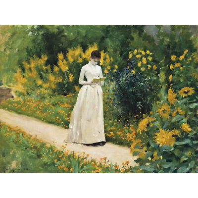 Aublet Lesen Garten Weg Gemälde Gelb Grün Extra Großes Kunst Poster