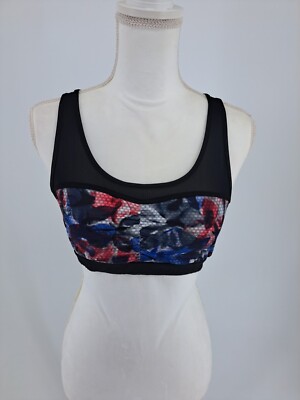 Kyodan Sports Bra Women's Size G/L Black Mesh Panels Racerback Abstract  Print