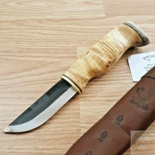 Wood Jewel Little Leuku Knife 3.5" Carbon Steel Blade Curly Birch Handle wSheath