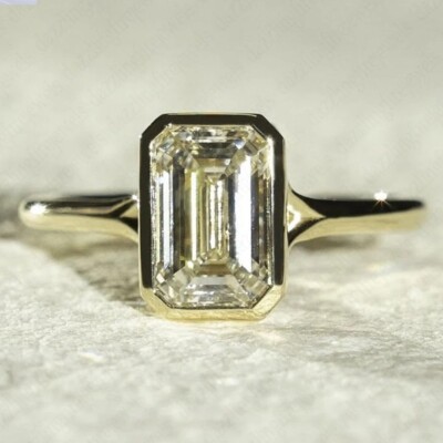 2,85 TCW Smaragd Moissanit Zargenfassung Vorschlag Verlobungsring 9 kt Gelbgold