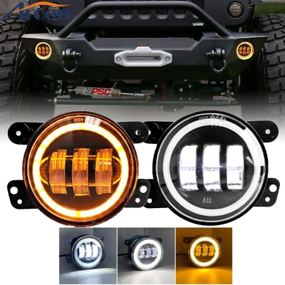 Pair 4 Inch LED Fog Lights Front Bumper Driving Lamps for Jeep Wrangler JK JL JT