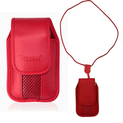 Around the neck Red hanging case and lanyard fits Tracfone Alcatel My flip A405D